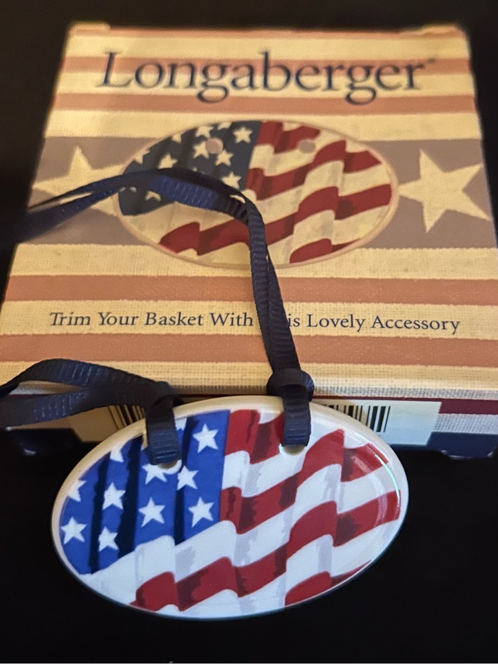 Vintage Longaberger 1998 All American Flag Oval Pottery Basket Tie On #36218